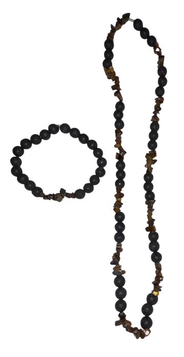 Tiger Eye Chip and Lava Bead Necklace